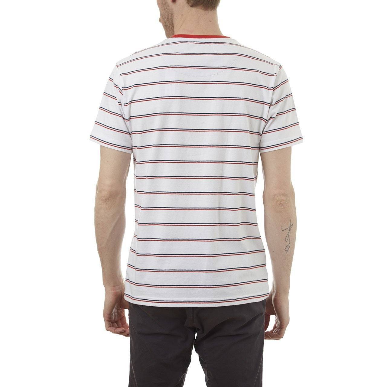 Edgar Striped Tee featuring yarn-dyed stripes, chambray back yolk, and a patch pocket.