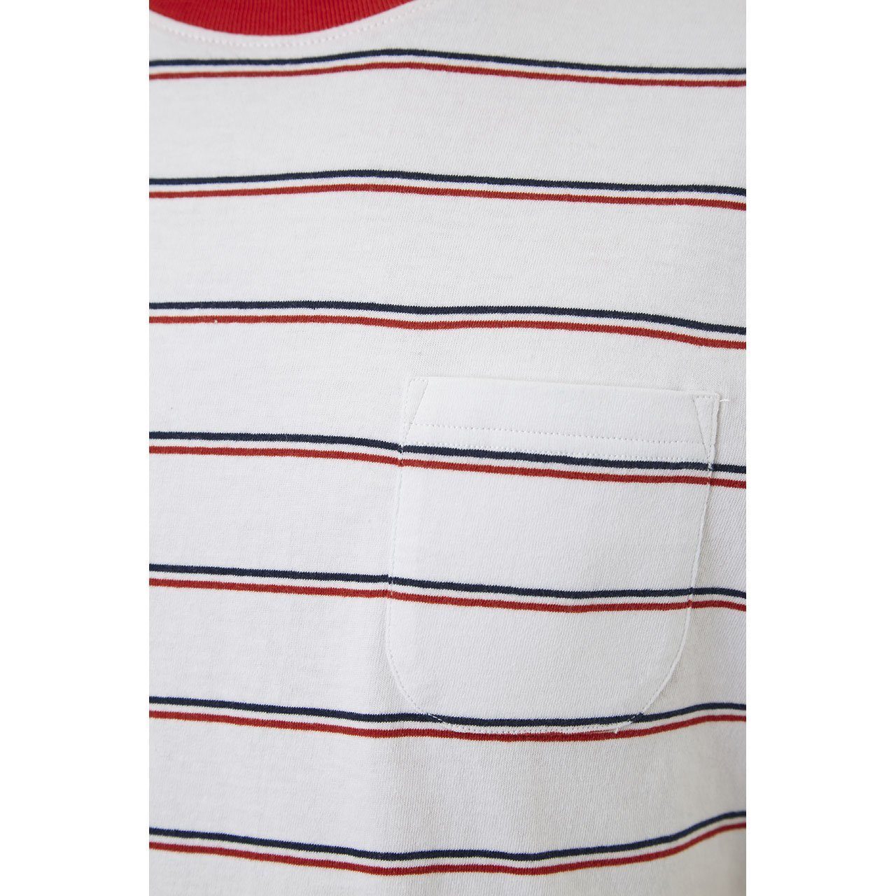 Edgar Striped Tee featuring yarn-dyed stripes, chambray back yolk, and a patch pocket.