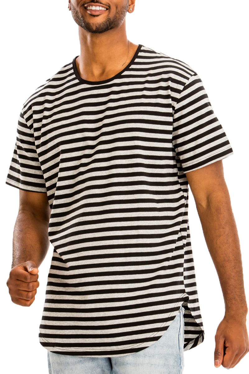 Edwin Striped Tee featuring an oversized fit, made from 97% cotton and 3% spandex, displayed on a model.