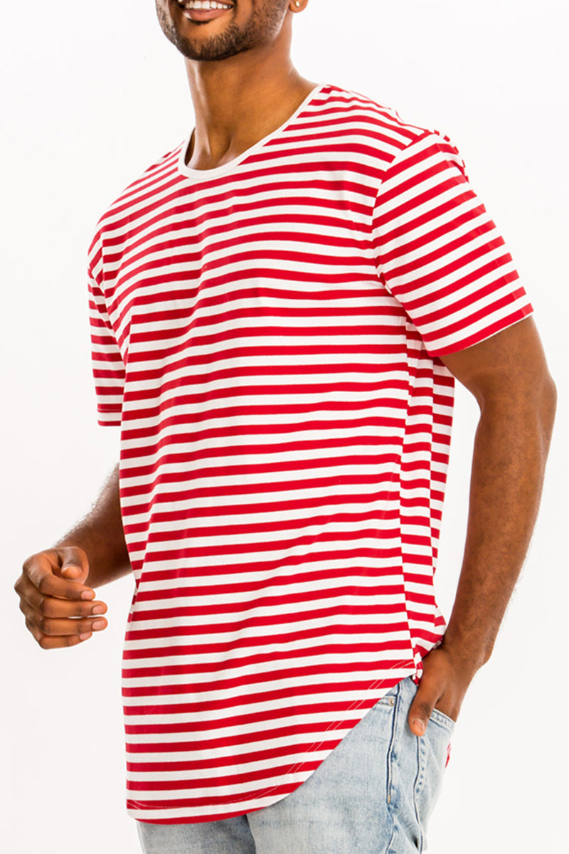 Edwin Striped Tee featuring an oversized fit, made from 97% cotton and 3% spandex, displayed on a model.