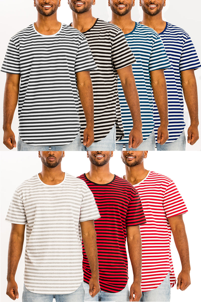 Edwin Striped Tee featuring an oversized fit, made from 97% cotton and 3% spandex, displayed on a model.