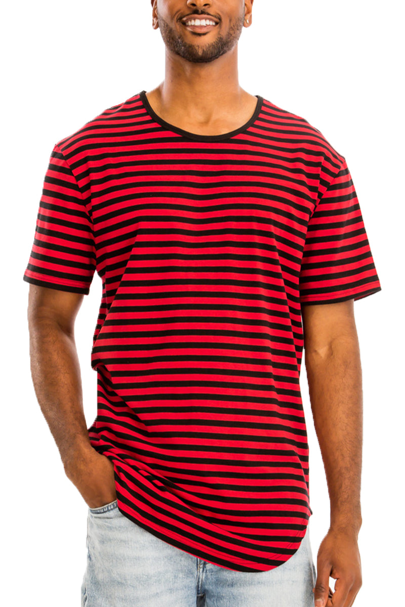 Edwin Striped Tee featuring an oversized fit, made from 97% cotton and 3% spandex, displayed on a model.