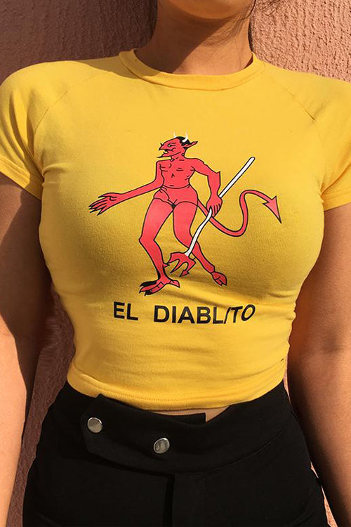 El Diablito Crop Top made from spandex and cotton, showcasing its stylish design and comfortable fit.