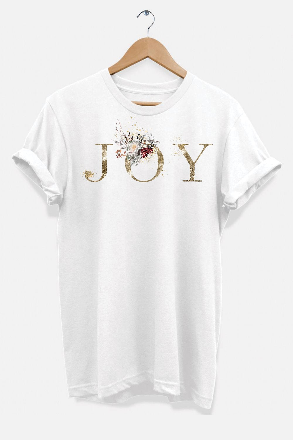 Elegant Joy T-shirt in soft ring-spun cotton, showcasing a stylish unisex design suitable for all occasions.