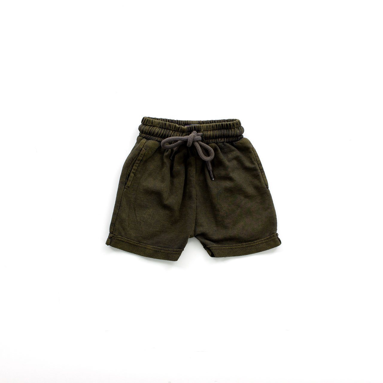 Emile Jogger Shorts for toddlers in black with a drawstring waistband, showcasing a stylish mineral wash finish.