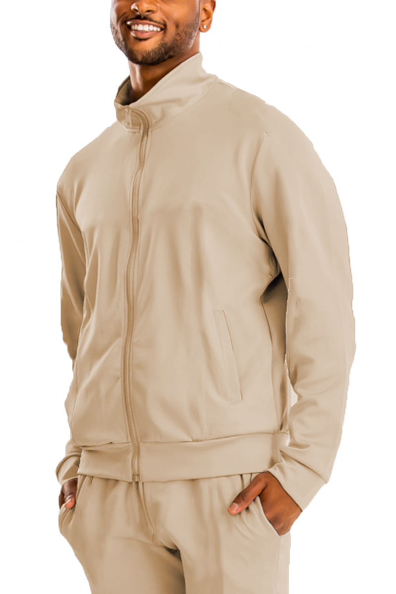 Essential Basic Plain Solid Track Jacket in various colors with full zip and collared neck, showcasing standard pockets.