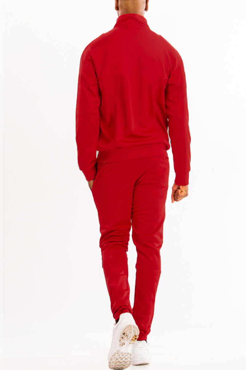 Men's Essential Basic Plain Solid Track Suit featuring a zip-up jacket and ankle zipper pants in a sleek design.