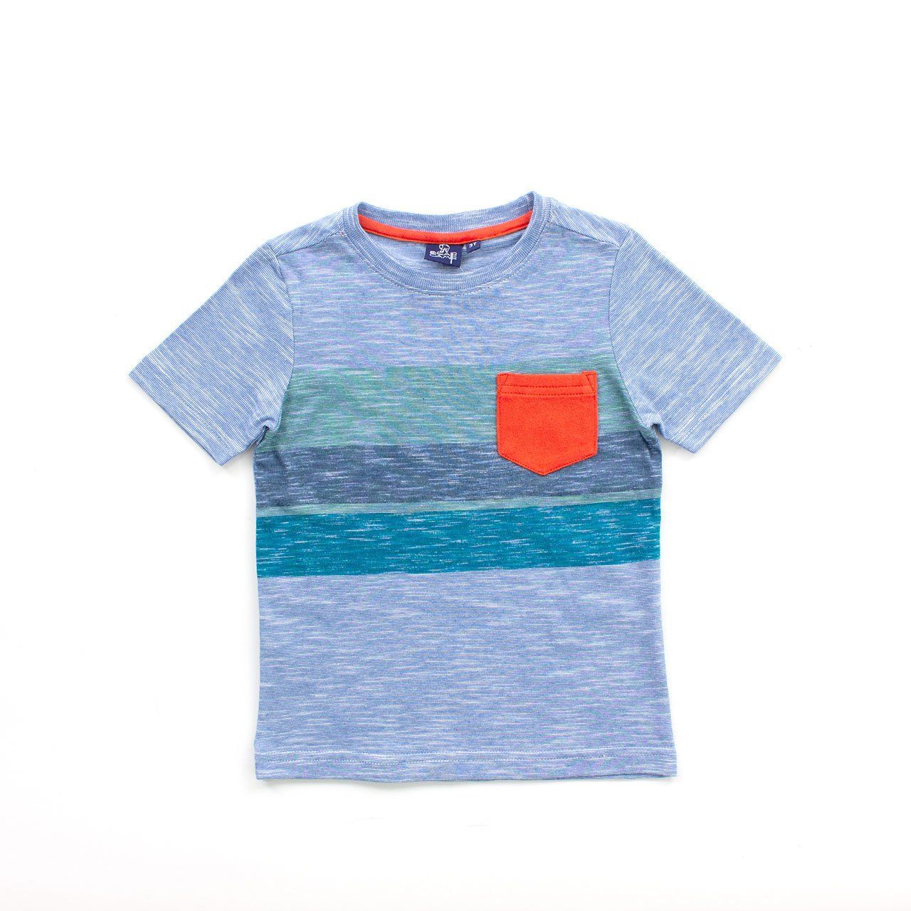 Ethan Tee Baby featuring unique yarn dye stripes in classic colors with a fun pop pocket detail.