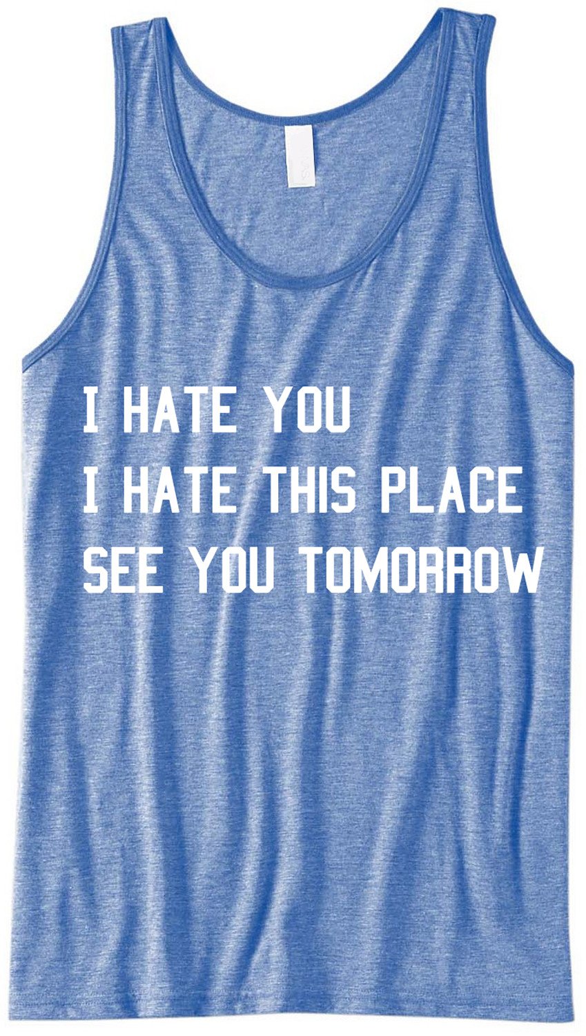 Blue tri-blend unisex tank top with motivational quote for fitness enthusiasts.