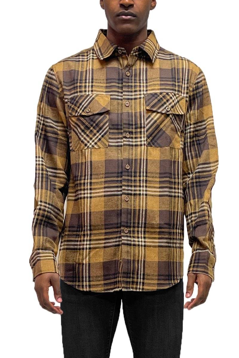 A cozy checkered flannel shirt with long sleeves, brushed on both sides for a soft and fluffy feel, suitable for unisex wear.