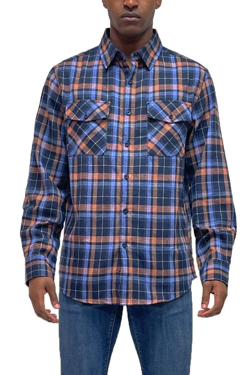 A cozy checkered print flannel shirt, brushed on both sides for a soft and fluffy feel, perfect for layering.