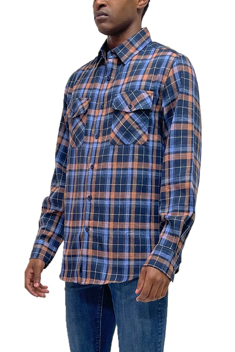 A cozy checkered print flannel shirt, brushed on both sides for a soft and fluffy feel, perfect for layering.