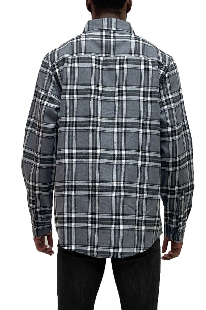 A cozy checkered print flannel shirt with long sleeves, showcasing a brushed texture for warmth and softness.