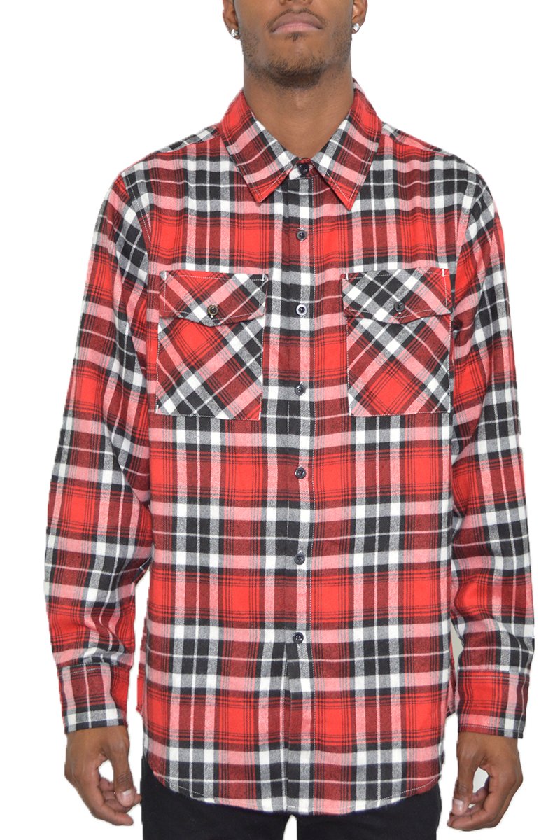 A stylish flannel shirt made from 100% polyester, showcasing its soft texture and true-to-size fit, perfect for layering.