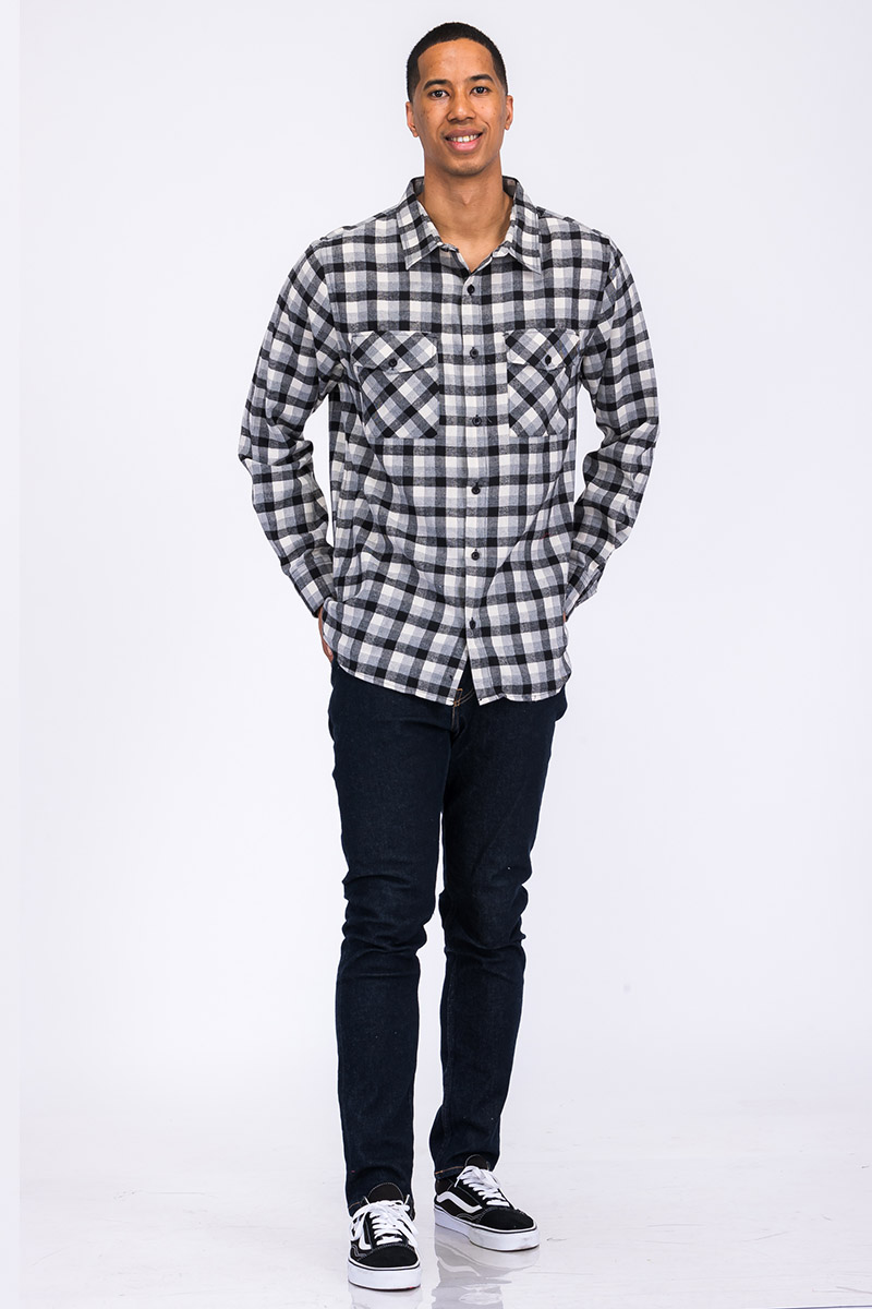 A stylish flannel shirt made from 100% polyester, showcasing its soft texture and true-to-size fit, perfect for casual wear.