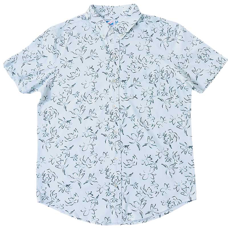 A vibrant Flowers Cotton Stretch Shirt featuring a button-down collar and chest pocket, made from a breathable cotton-stretch blend, perfect for summer.