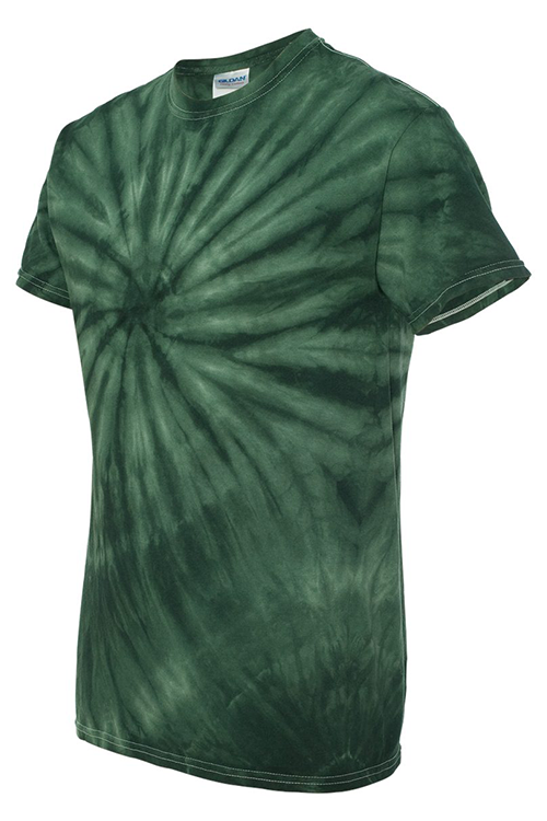 Forest Green Tie Dye T-Shirt showcasing unique patterns and soft fabric, perfect for casual wear.