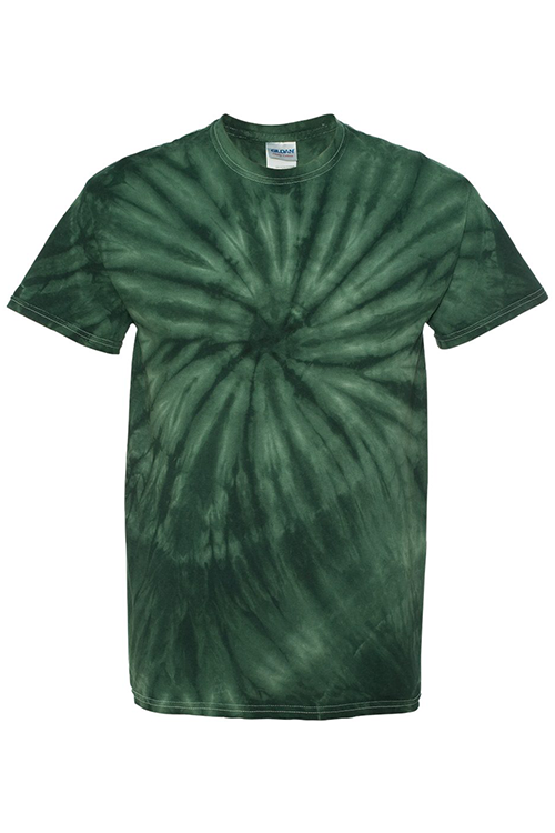 Forest Green Tie Dye T-Shirt showcasing unique patterns and soft fabric, perfect for casual wear.