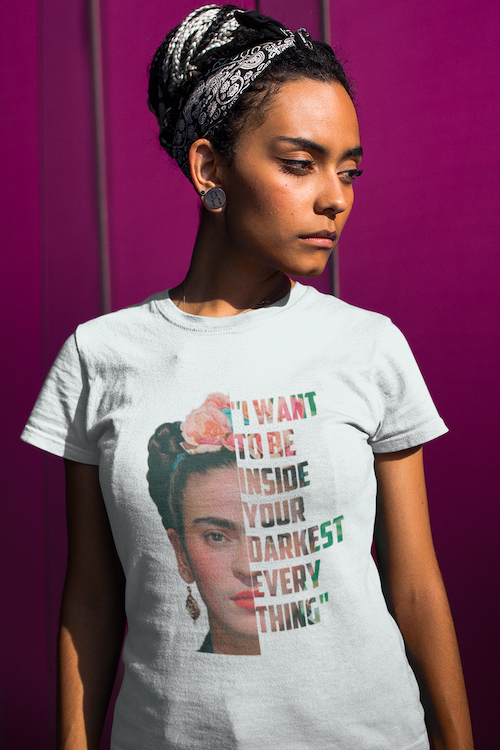 Frida Kahlo Quote T-Shirt featuring a unique artistic design, made from soft ring-spun cotton, suitable for unisex wear.