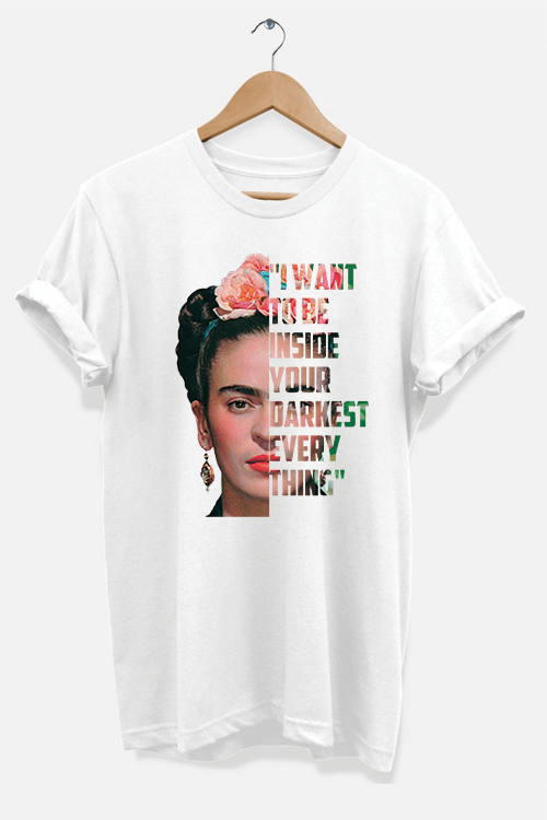 Frida Kahlo Quote T-Shirt featuring a unique artistic design, made from soft ring-spun cotton, suitable for unisex wear.