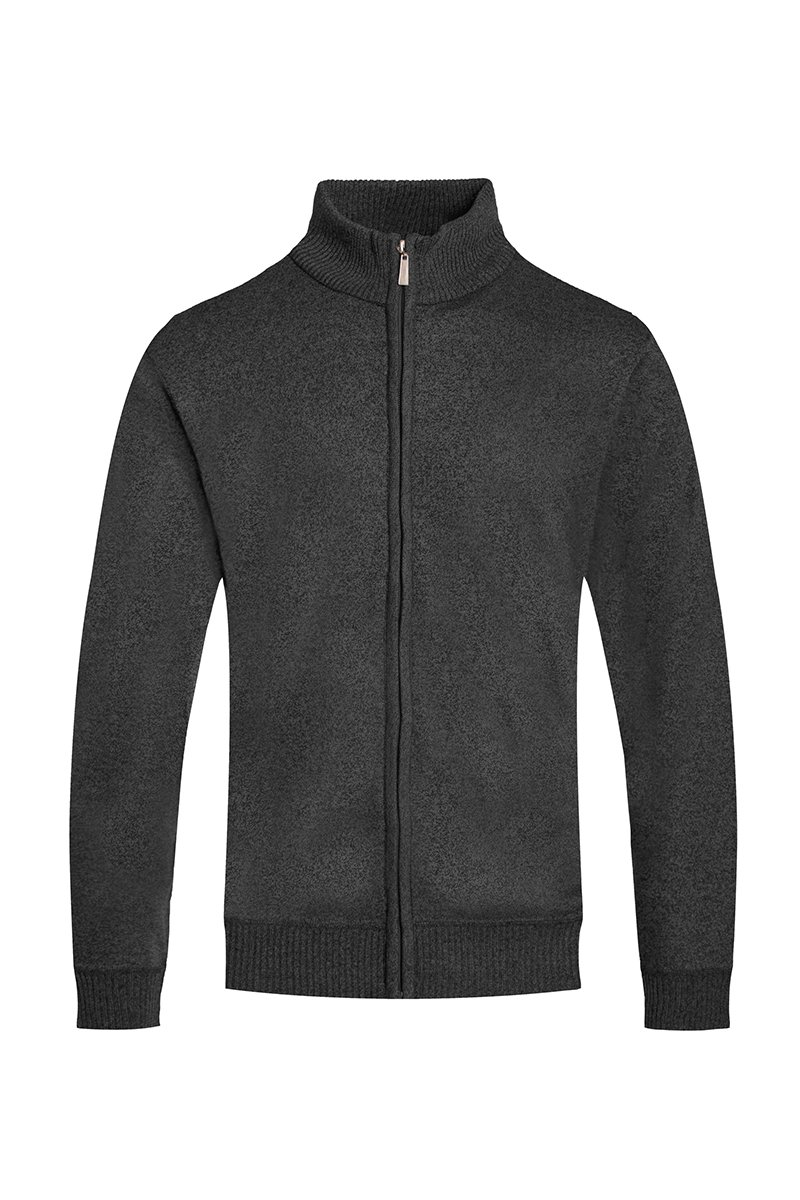 Men's full zip sweater NR2012 in a stylish knit design, featuring standard pockets, collar, and cuffs, made from 100% polyester.