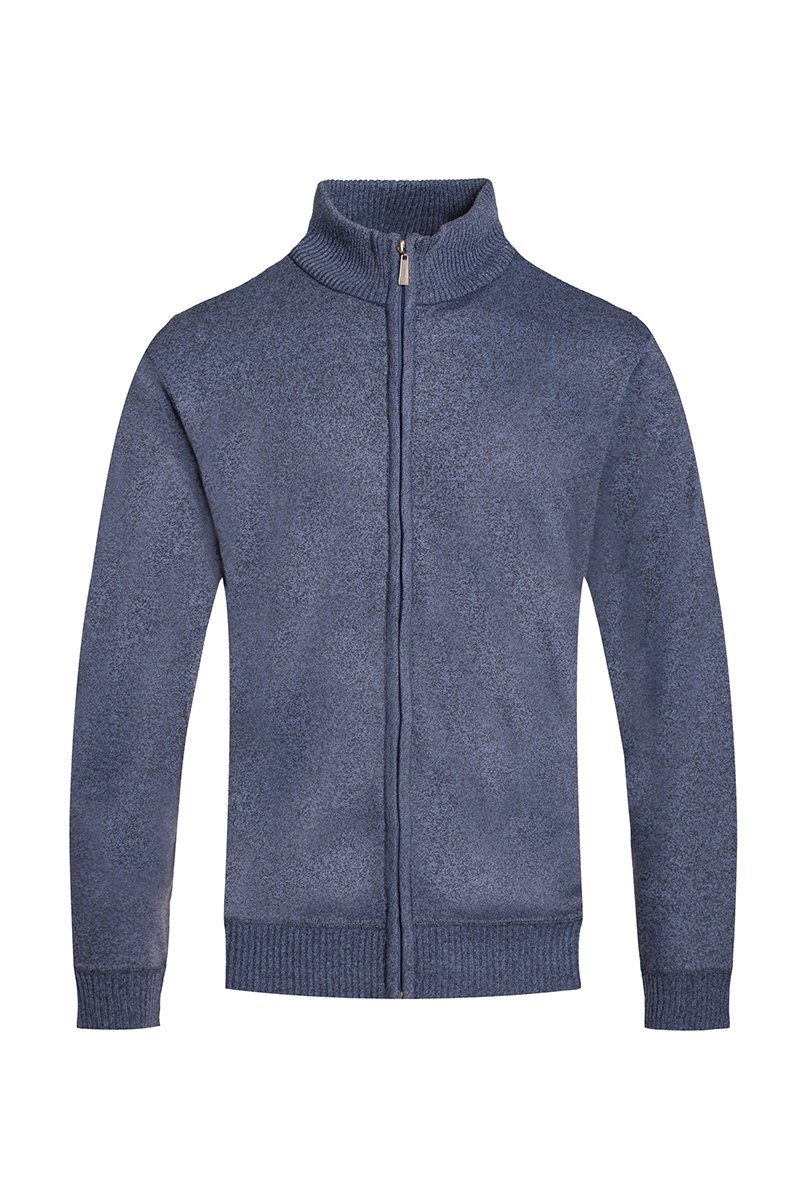 Men's full zip sweater NR2012 in a stylish knit design, featuring standard pockets, collar, and cuffs, made from 100% polyester.