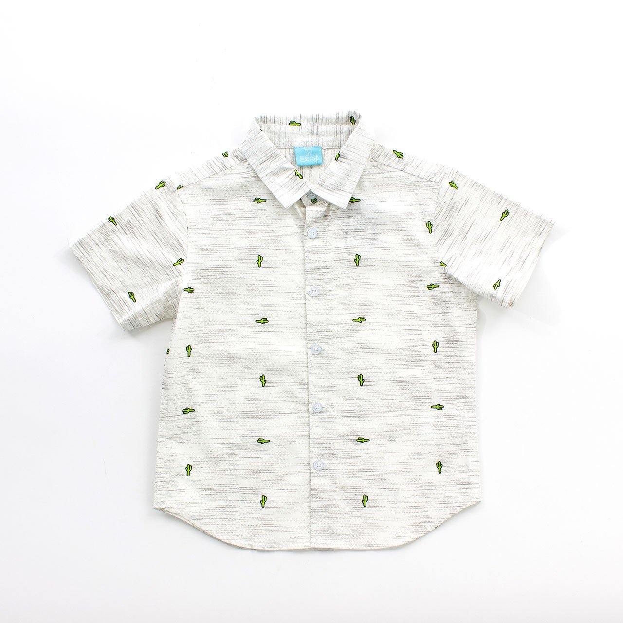 Gael Button Down Baby shirt featuring a cactus print design in oatmeal color, perfect for summer occasions.