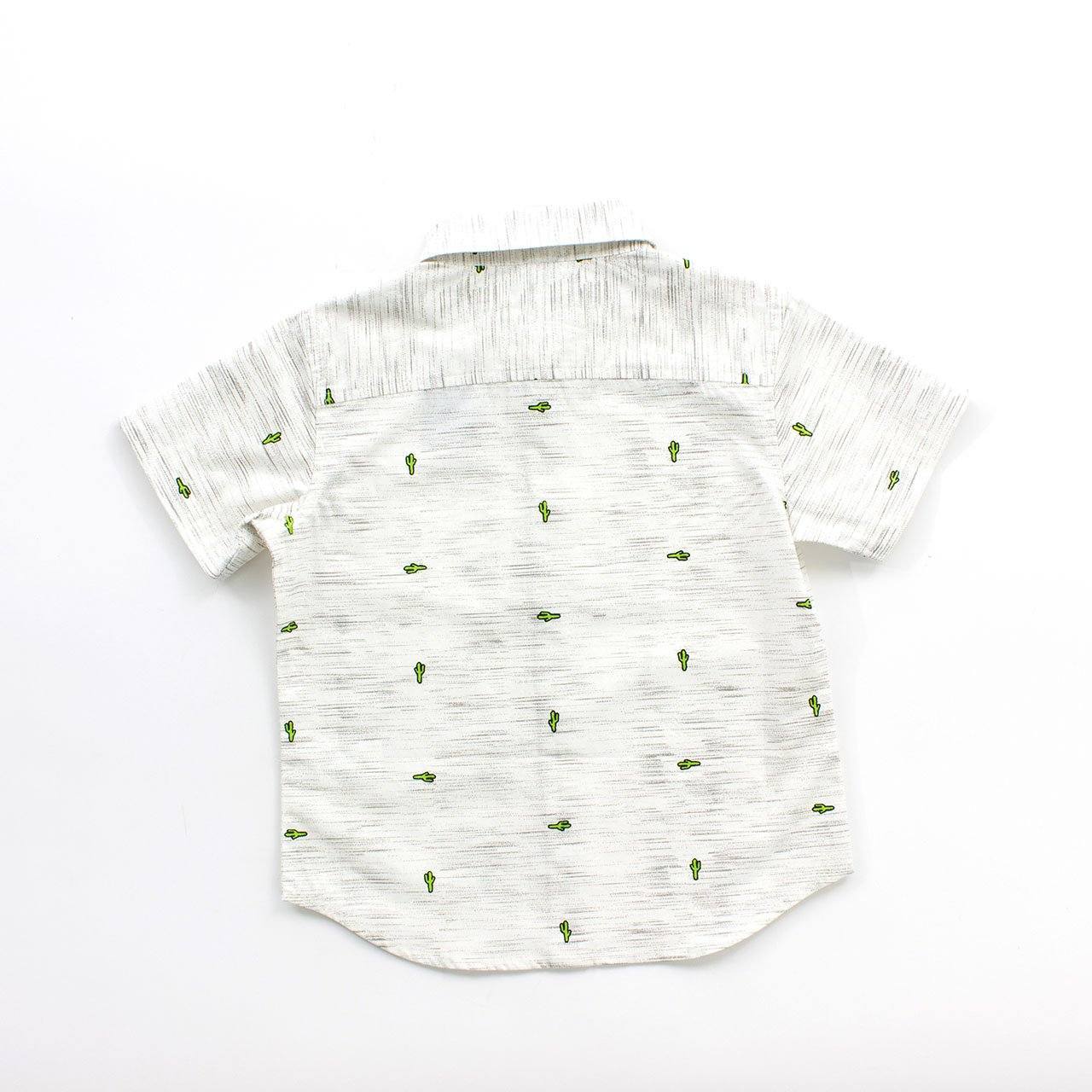 Gael Button Down Baby shirt featuring a cactus print design in oatmeal color, perfect for summer occasions.