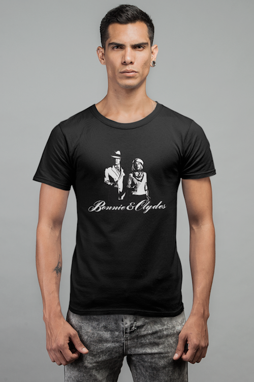 Gangster Bonnie and Clyde T-Shirt featuring a stylish graphic design on a soft cotton fabric.