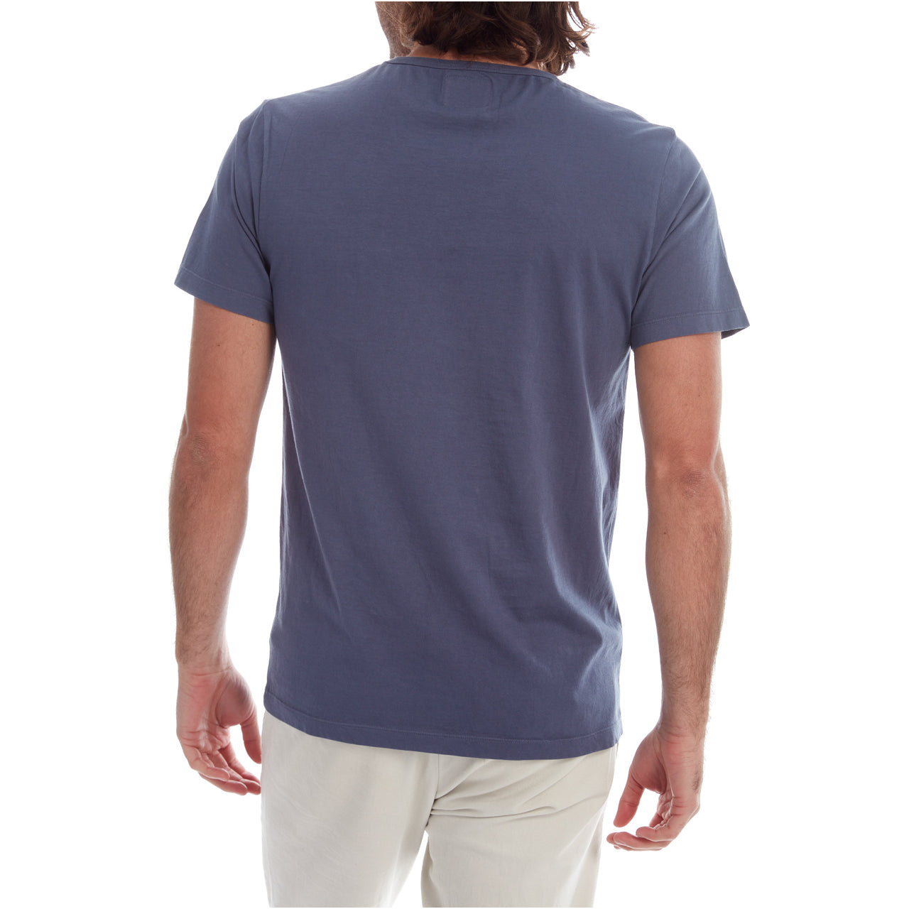 Gavin Garment Dyed Tee in navy color with a patch pocket, showcasing its soft cotton fabric and crew neck design.