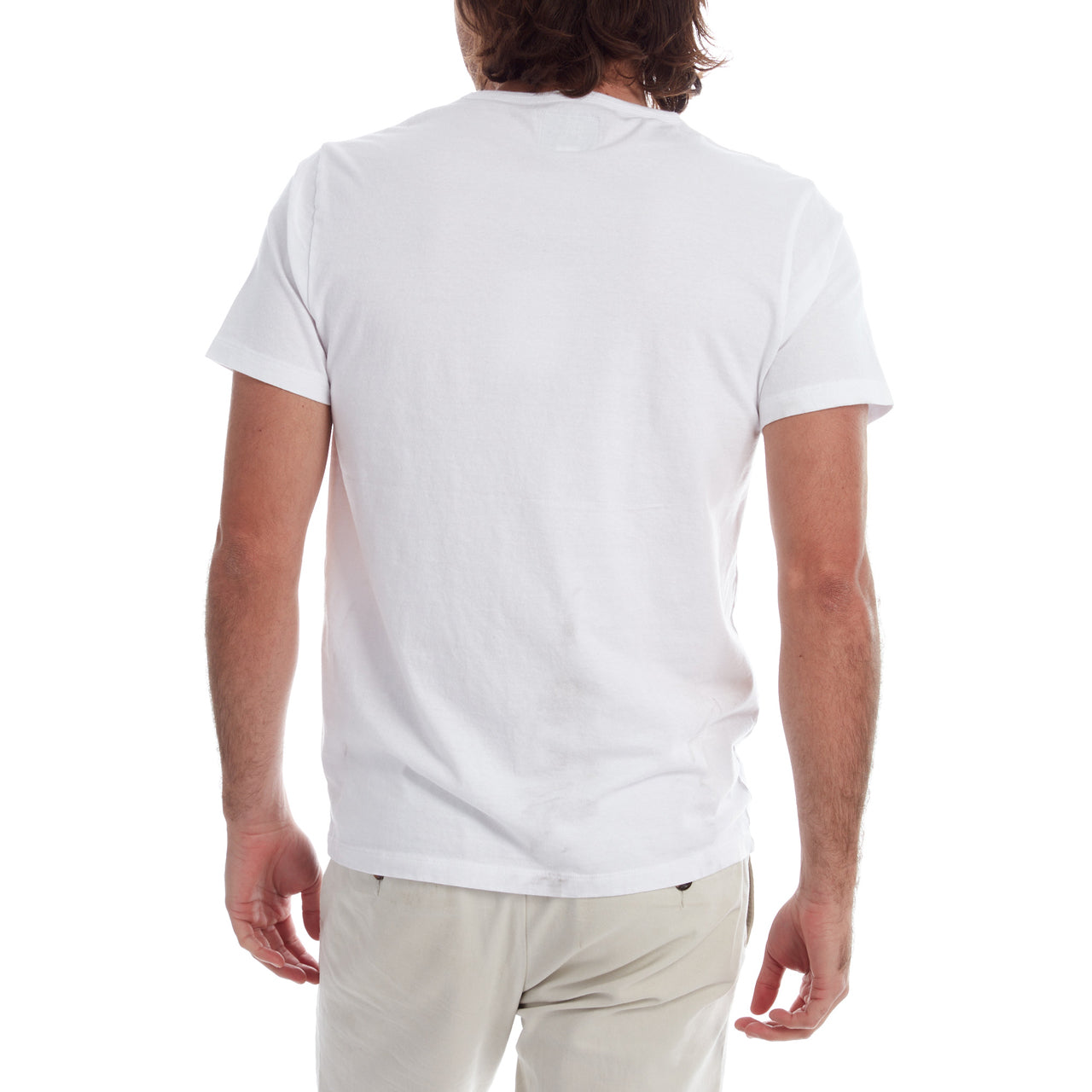 Gavin Garment Dyed Tee in white, featuring a crew neck and patch pocket, made from 100% cotton.