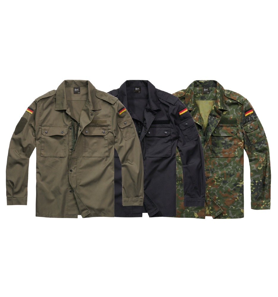 German Forces Military Field Blouse featuring durable fabric, chest pockets, and national emblems.