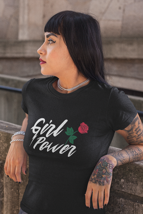 A stylish unisex Girl Power Rock Style T-Shirt made from soft ring-spun cotton, featuring a bold design that promotes empowerment.