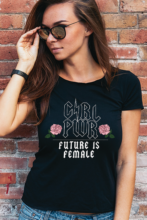 GIRL PWR Future is Female T-Shirt in soft ring-spun cotton, featuring an empowering message, suitable for unisex wear.