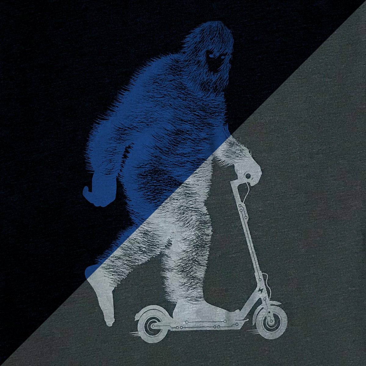 Glow BIG T-shirt in smoke grey, glowing electric blue in the dark, showcasing its unique design and soft fabric.