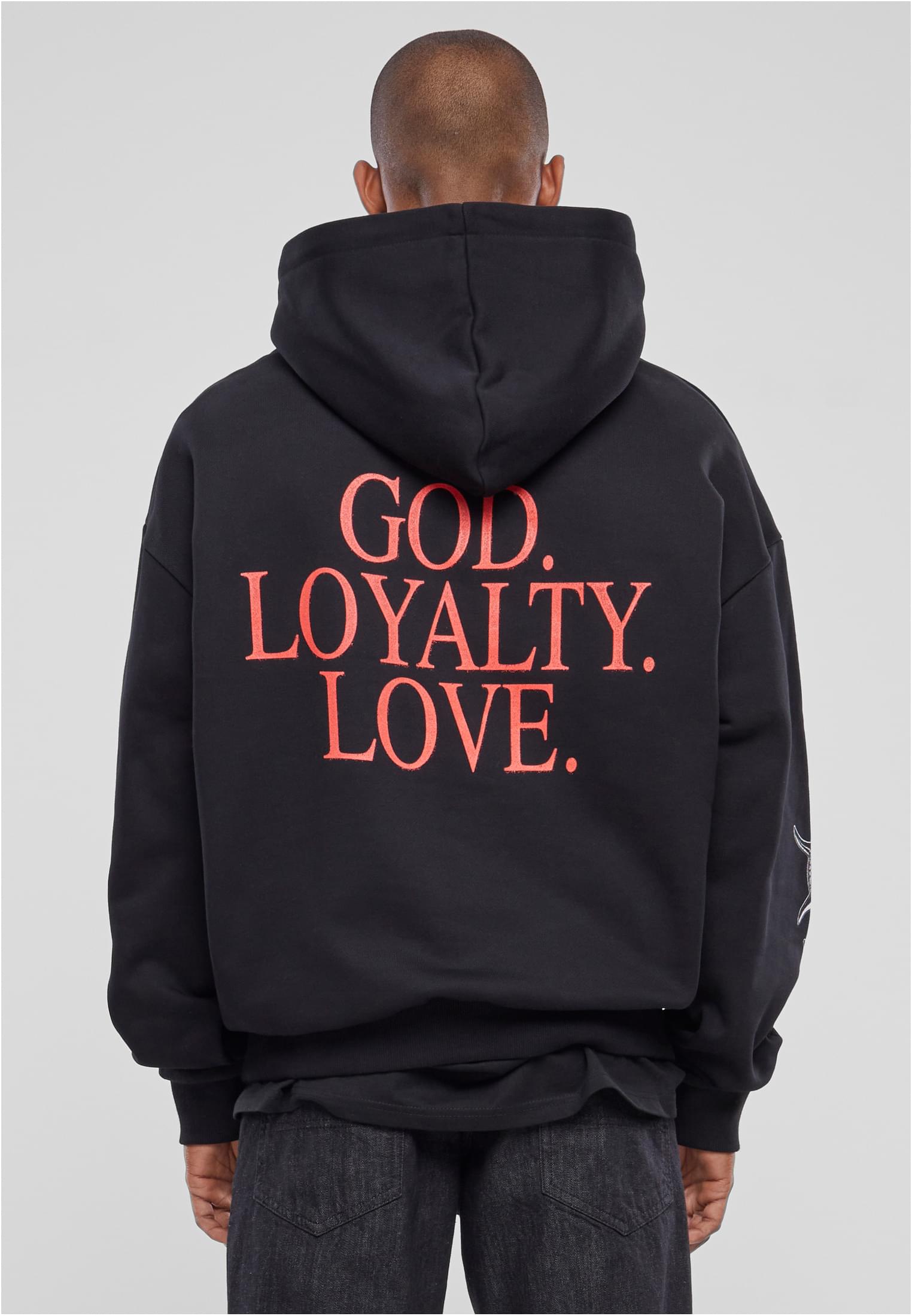 Black God Loyalty Love Ultra Heavy Oversize Hoodie made from 100% cotton, featuring a bold loyalty design.