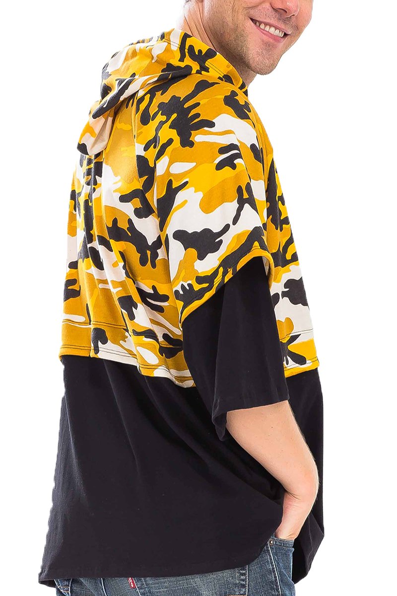 Half Camo French Terry Pullover featuring a stylish camo design, hood with drawstring, and oversized fit, perfect for casual wear.