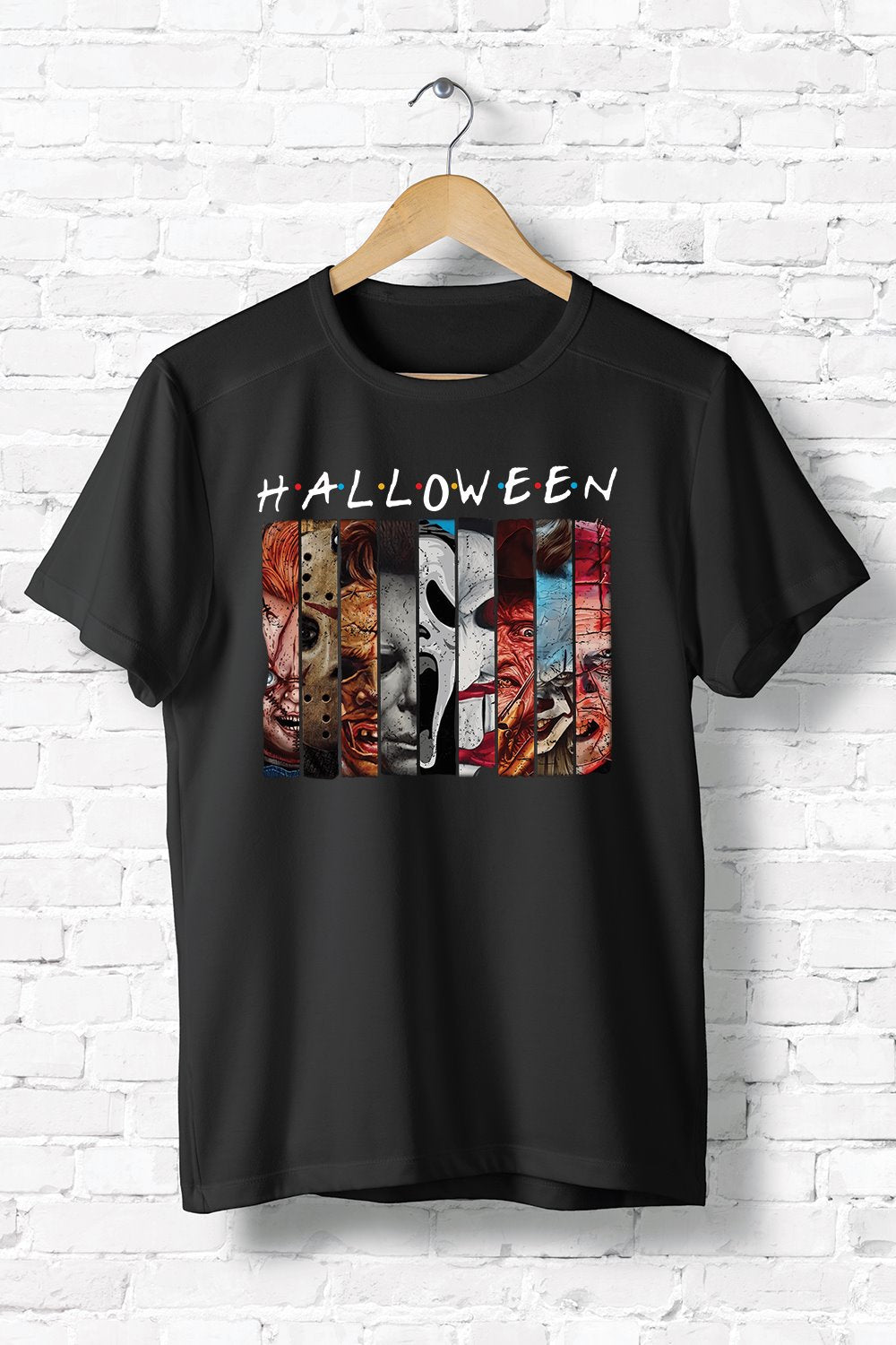 A stylish Halloween Villains T-Shirt featuring spooky graphics, made from soft ring-spun cotton, perfect for Halloween celebrations.