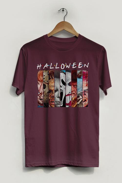 A stylish Halloween Villains T-Shirt featuring spooky graphics, made from soft ring-spun cotton, perfect for Halloween celebrations.