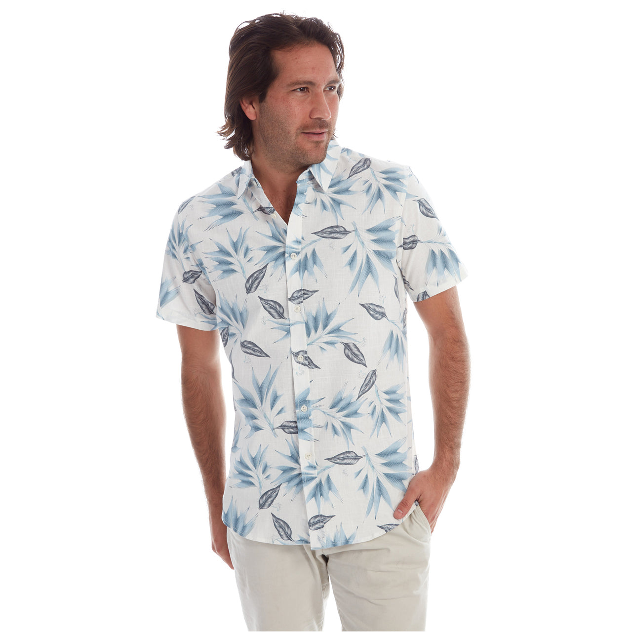 Harrison Printed Shirt featuring a floral all-over print design in white cotton fabric, perfect for summer wear.