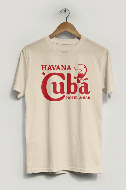 Havana Cuba Hotel and Bar T-Shirt featuring vibrant graphics on soft ring-spun cotton fabric, perfect for casual wear.