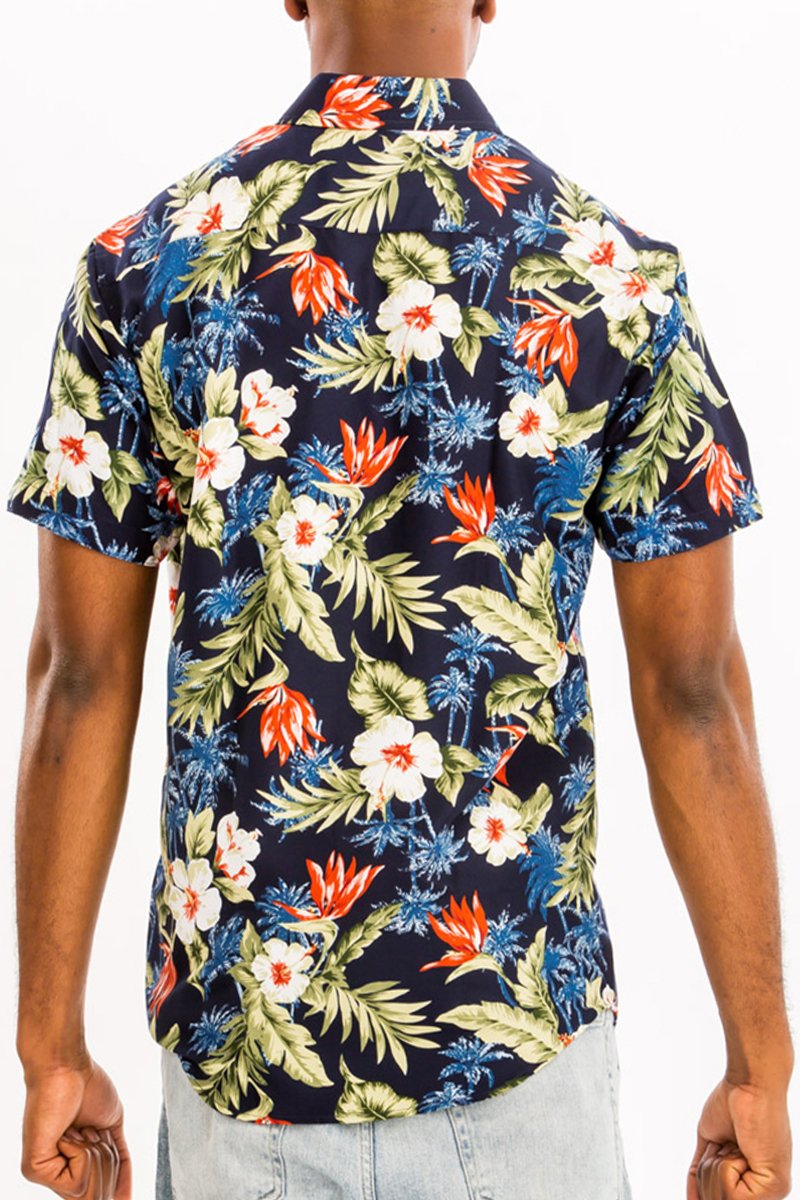 A vibrant Hawaiian Button Down Shirt featuring unique digital prints, showcasing a chest pocket and a regular fit, perfect for summer wear.