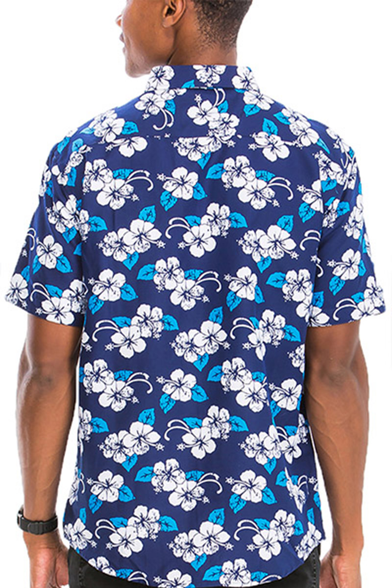 A vibrant Hawaiian button down shirt featuring unique digital prints, showcasing a chest pocket and a regular fit, perfect for summer wear.