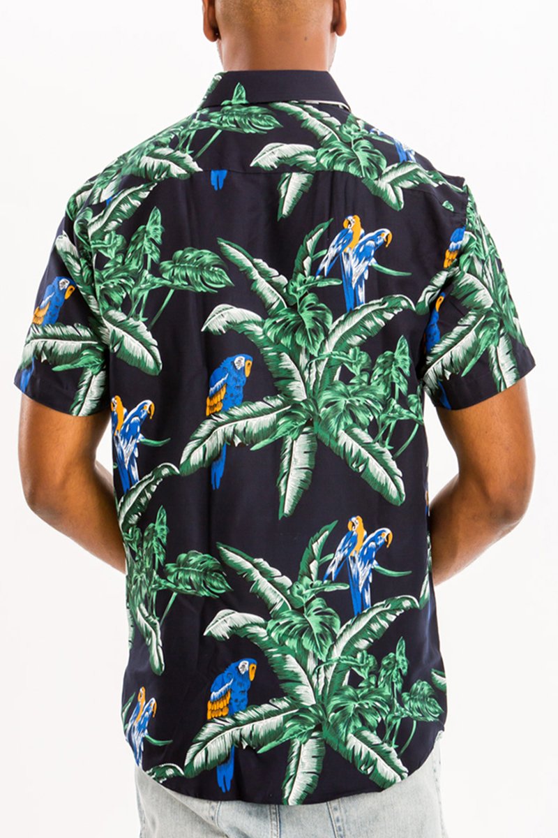 A vibrant Hawaiian Button Down Shirt featuring a unique digital all-over print, chest pocket, and regular fit, perfect for casual outings.