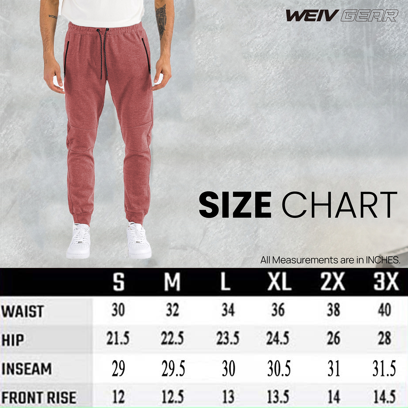 Heathered cotton sweats featuring elastic waist, ankle, and zipper pocket, perfect for casual wear.