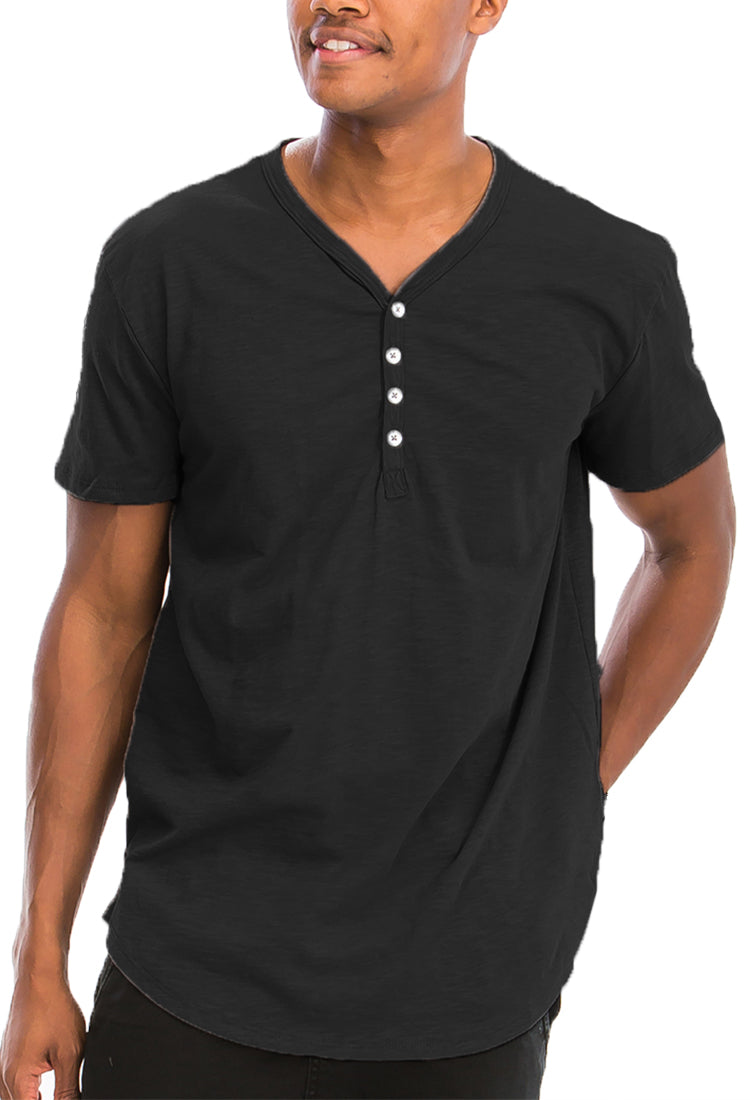 A stylish Henley Scallop Tee made from soft cotton, featuring a four-button closure and scalloped edges, perfect for casual wear.