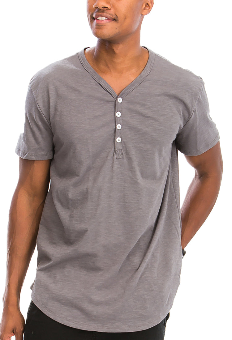 A stylish Henley Scallop Tee made from soft cotton, featuring a four-button closure and scalloped edges, perfect for casual wear.