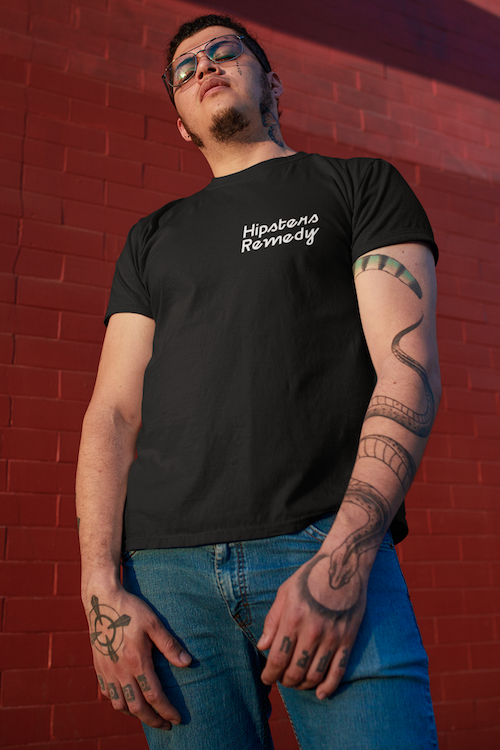 Hipsters Remedy Black T-Shirt made from soft ring-spun cotton, featuring a classic unisex design suitable for all.