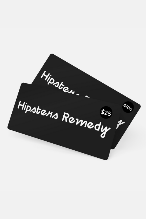 Hipsters Remedy Gift Card displayed on a stylish background, showcasing its design and branding.