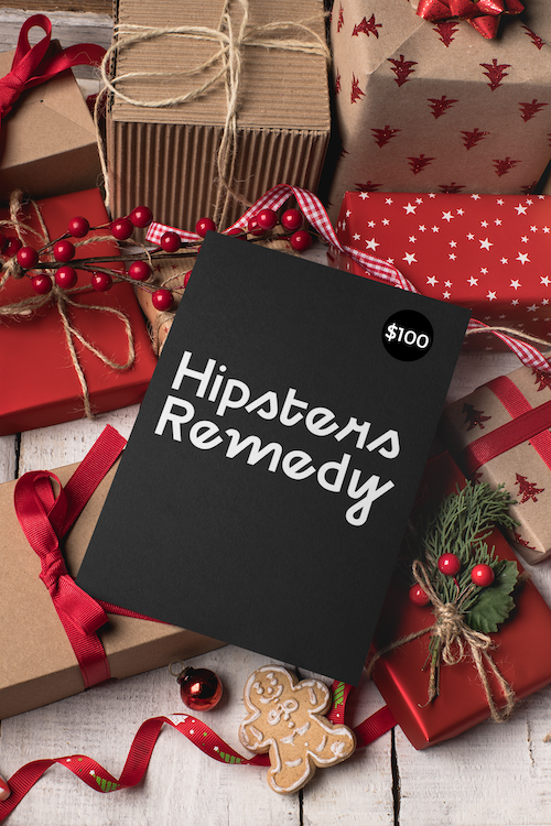 Hipsters Remedy Gift Card displayed on a stylish background, showcasing its design and branding.